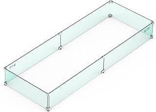 Skyflame Fire Pit Wind Guard, 53.5" x 19.5" x 6" Clear Tempered Glass Flame Guard Set with Hard Aluminum Corner Brackets and Rubber Feet, Fits for 48-inch Rectangular Fire Pit Burner Pan
