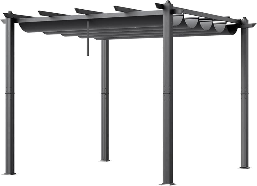 VEVOR 10'x10' Outdoor Retractable Pergola with Canopy, Aluminum Pergola with Retractable Canopy, Modern Style, Sun Shade for Patios, Gardens, Decks, Backyards (Gray)