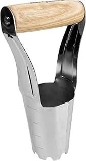 Garden Bulb Planter with 4 Inches Depth Mark, Stainless Steel Gardening Bulb Transplanter Tool with Short Handle for Planting Flowers Tulips, Daffodils, Lily, Dahlias