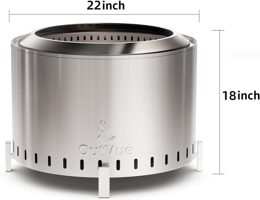 22" Stainless Steel Smokeless Fire Pit, Outdoor Protable Smokeless Wood Burning Fire Pits for Bonfire, Patio, Camping, Firepit for Outside with Poker & Cover(Vertical Hole)