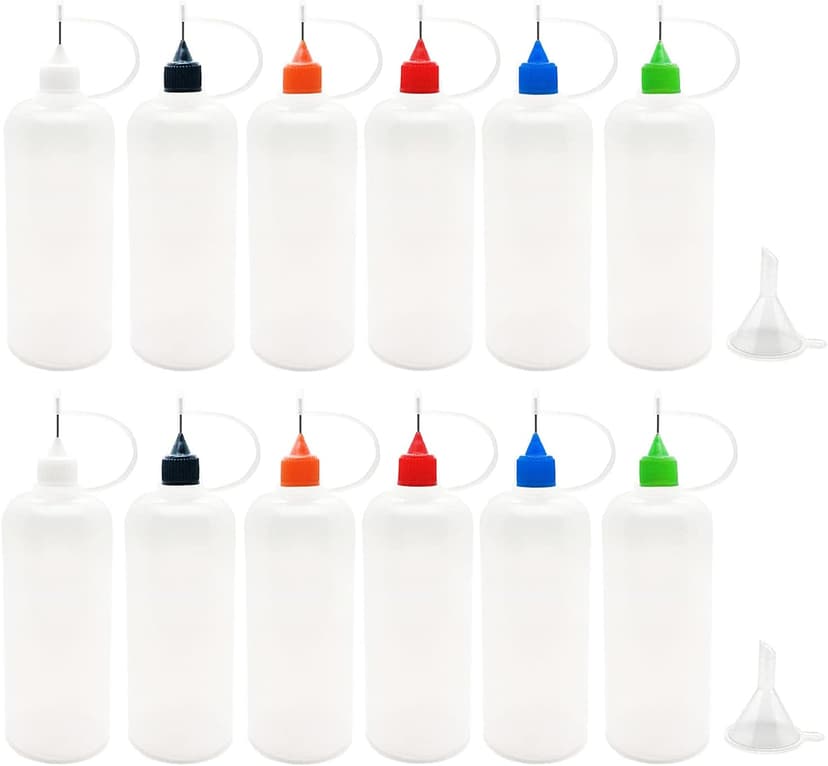 12 Pcs Precision Tip Applicator Bottles, 120ml /4 Ounce Needle Tip Bottle, with 2 Funnel, Multicolor Lids