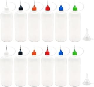 12 Pcs Precision Tip Applicator Bottles, 120ml /4 Ounce Needle Tip Bottle, with 2 Funnel, Multicolor Lids