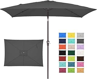JEAREY 6.5x10 ft Rectangular Patio Umbrellas Outdoor Market Umbrella with Push Button Tilt and Crank, Rectangle Table Umbrella 6 Sturdy Ribs UV Protection for Pool Garden Backyard Deck, Gray