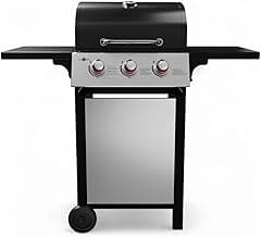 GasOne GP-1030S One 3 Burner Stainless Steel– Outdoor Cabinet Style with Wheels-High-Temperature Paint Coating Gas BBQ Grill – Elegant and Luxurious Design, Black
