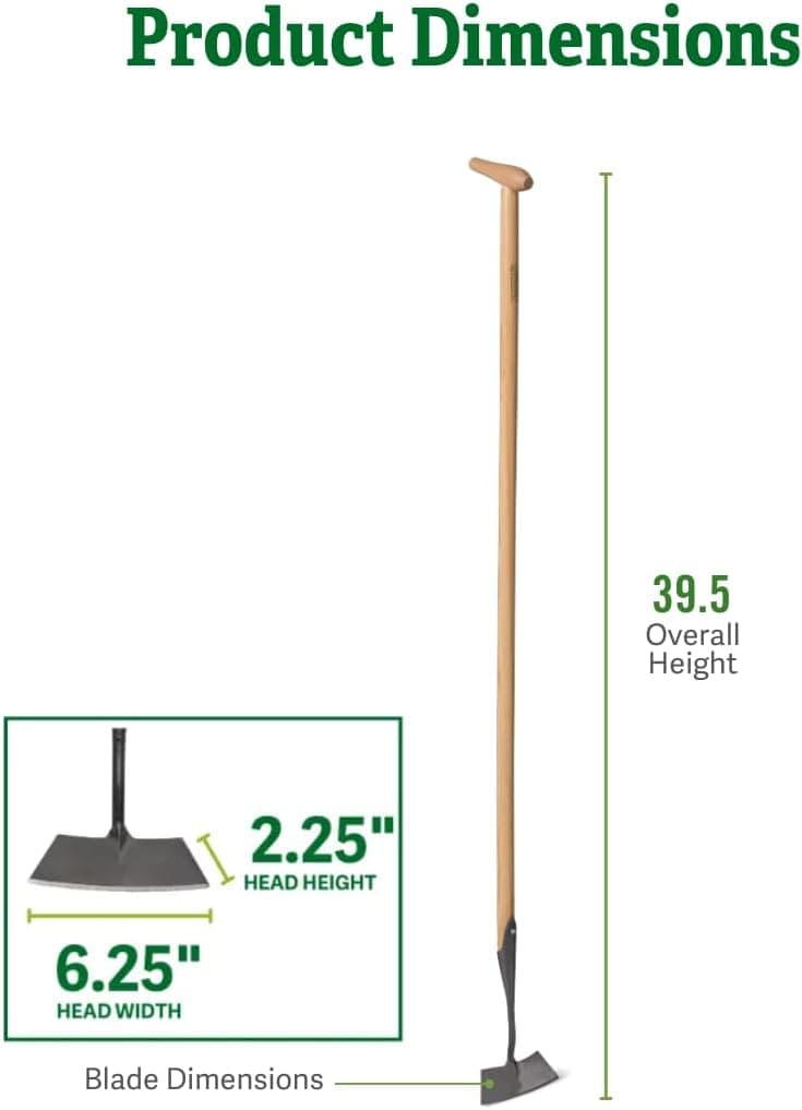 Gardener's Supply Company Lifetime Dutch Hoe | High-Carbon Boron Steel Blade & 54" Long European Ash Wood T-Handle | Easy to Use Gardening Tool