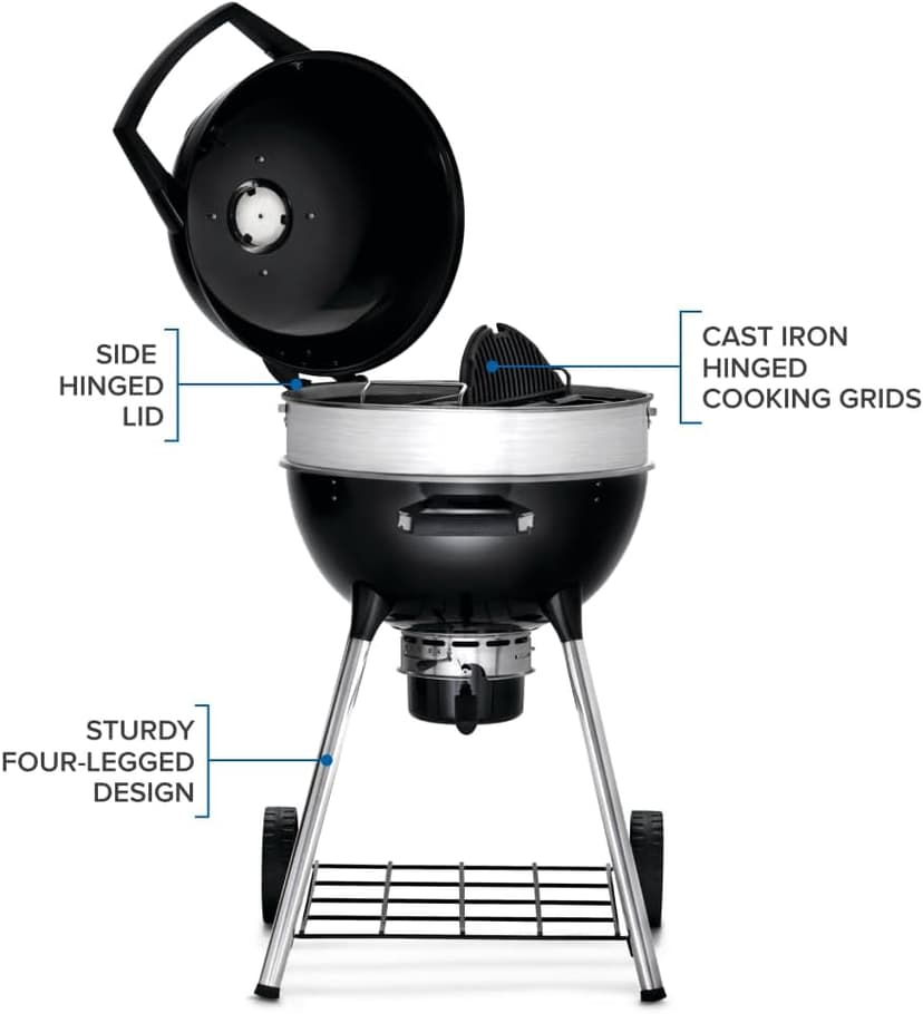 Napoleon - PRO22 Charcoal Kettle Grill, Black, Porcelain Enameled Lid and Bowl, Chrome Plated Cooking Grid