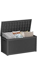 120 Gallon Deck Box,Outdoor Storage Box Lockable,Waterproof for Patio Furniture, Garden Tools, Pool Accessories, UV-Resistant for All Weather Use, Coffee