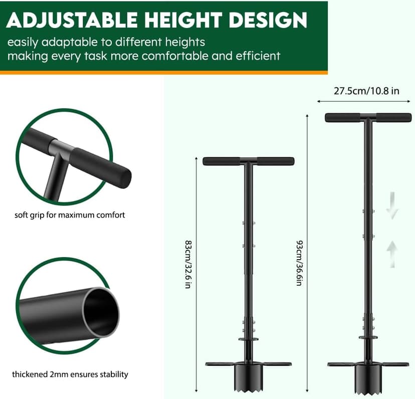 BreeRainz Bulb Planter Tool Long Handle, Height Adjustable Sod Plugger Tool w/ 3.5" Wide Serrated Base,Heavy Duty Dual-Peda Garden Tool for Planting Tulips,Iris,Daffodils,Soil Sampler Transplanting