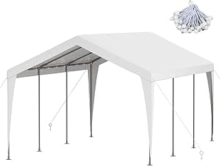 10x20 FT Heavy Duty Carport, Outdoor Portable Car Canopy Garage, Galvanized Steel Frame, UV-Resistant Waterproof PE Tarp Shelter for Vehicles, Boats, RVs, Driveway Carport, White