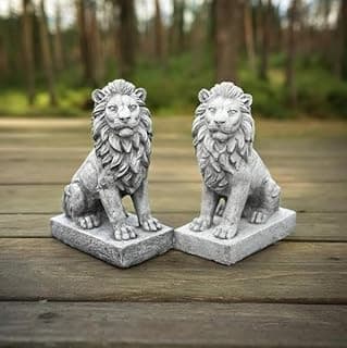 Cement Two Lion Figure Massive Pair of Animals Statue Concrete Lion Sculpure Outoor Or Front Door Decoration Yard Art Figurine Gift Idea