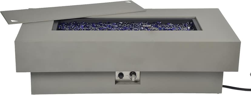Outdoor Low Profile Fire Table, 48-inch Rectangle Propane Gas Fire Pit Table, 50,000 BTU Modern Firepit w/Lid, Fire Glass, Cover, Pre-Attached 10ft Propane Hose, Flint Gray