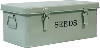 Seed Saving Box, Metal Seed Bin, Seed Storage Organizer Box, Seed Packet Container with Lid, Seed Envelope Storage Box, 4 Compartments Garden Seed Bin with Safety Locks-Green
