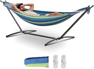 Double Hammock with Stand, 2 Person Hammock with Carrying Bag,Heavy Duty Portable,500 lb Capacity, Perfect for Both Indoors and Outdoors,Wide Blue