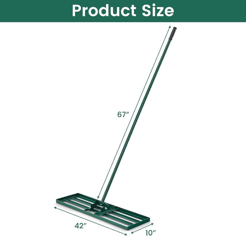Goplus Lawn Leveling Rake, 42" x 10" Heavy Duty Level Lawn Tool w/ Ergonomic Handle for Soil, Effort-Saving Landscape Rake for Garden, Backyard, Golf Course, Farm, Pasture