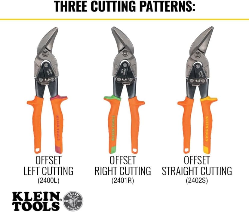 Klein Tools 2401R Right-Cutting Offset Snips, Aviation Tin Snips with Forged Blade for Precision Sheet Metal Cutting