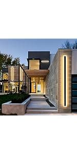 2Pack 31.5inch Long Outdoor Modern LED Wall Light,24W Waterproof IP65 Warm White 110V led Wall Mount Lighting Fixture Rectangular Black Wall Lights Elegant Frosted White Acrylic Anti Rust