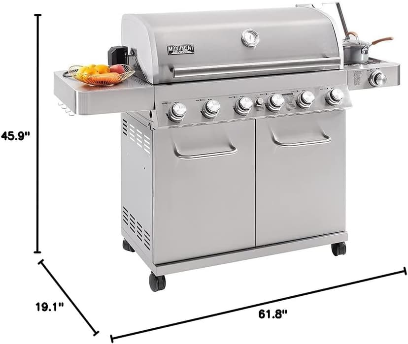Monument Grills 77352 6-Burner Stainless Steel Cabinet Style Propane Gas Grill with Smoke Box(2 Items)