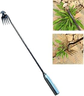 2023 New Weeding Artifact Uprooting Weeding Tool, Premium Manganese Steel Forged Weed Puller 4 Teeth Dual Purpose Weeder, Hand Weeder Tool for Gardening with Long Handle (11.4 Inch Iron Handle)