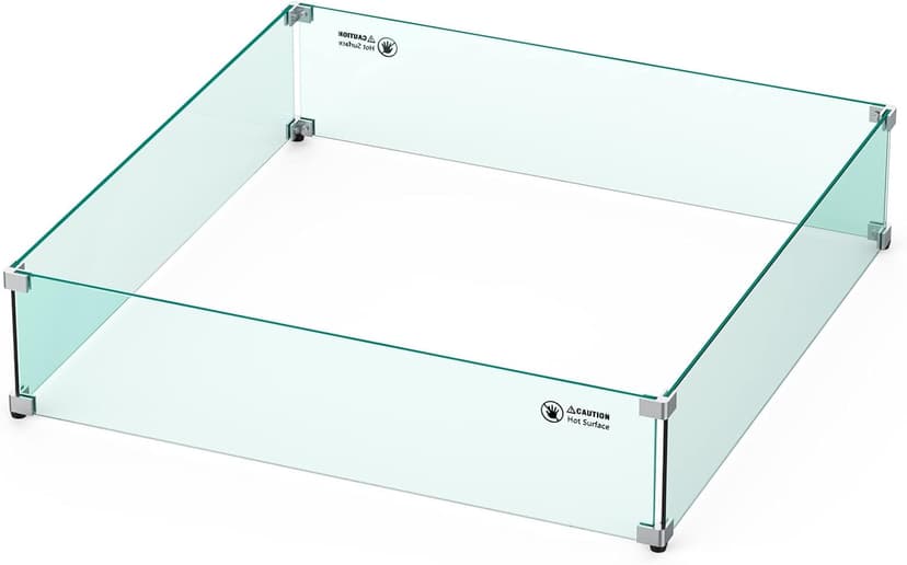 Skyflame Fire Pit Glass Wind Guard Square, 30" x 30" x 6" Tempered Glass Flame Shields, Fire-Resistant Windscreen Set, Fits for 24-inch fire Pit Burner pan