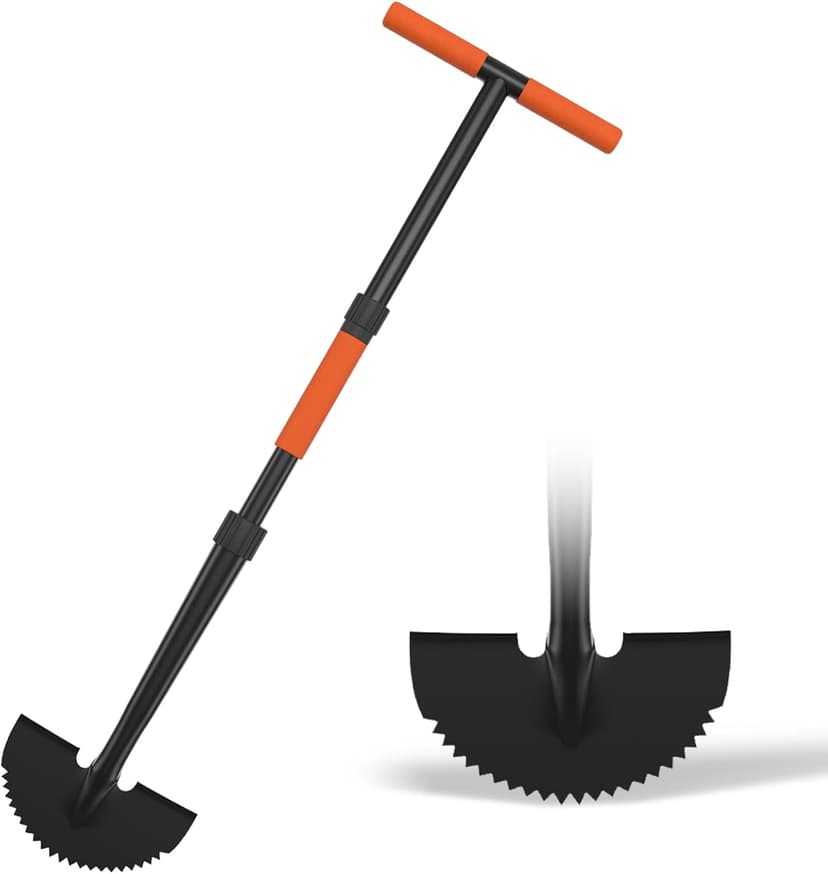 Manual Edger Lawn Tool, 41-inch Lawn Edger with Saw Tooth Blade, Half Moon Hand Edger with Metal Shaft, T-Grip Handle, Heavy Duty Garden Edger Tool for Sidewalk, Grass, Yard, Landscape