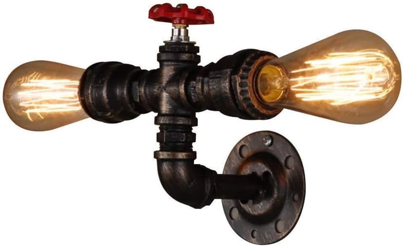 BYSUN Retro Industrial Steampunk Wall Sconce, 2 Lights Metal Water Pipe Style Mounted Lamp Light Fixture, E26 Industrial Vintage Edison Lamp