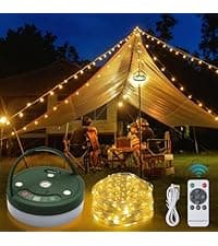 GHORA Camping String Light,32.8FT Rechargeable LED Lights with 8 Modes, Waterproof Portable Outdoor Tent Lights for Patio Garden Party Decor, Hanging Lanterns for Canopy Backyard Campground
