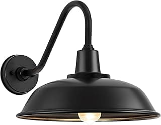 Large 15" Black Outdoor Gooseneck Barn Light, Vintage Farmhouse Classic Wall Mounted Barn Light Fixture for Garage, Porch, Patio Gooseneck Light