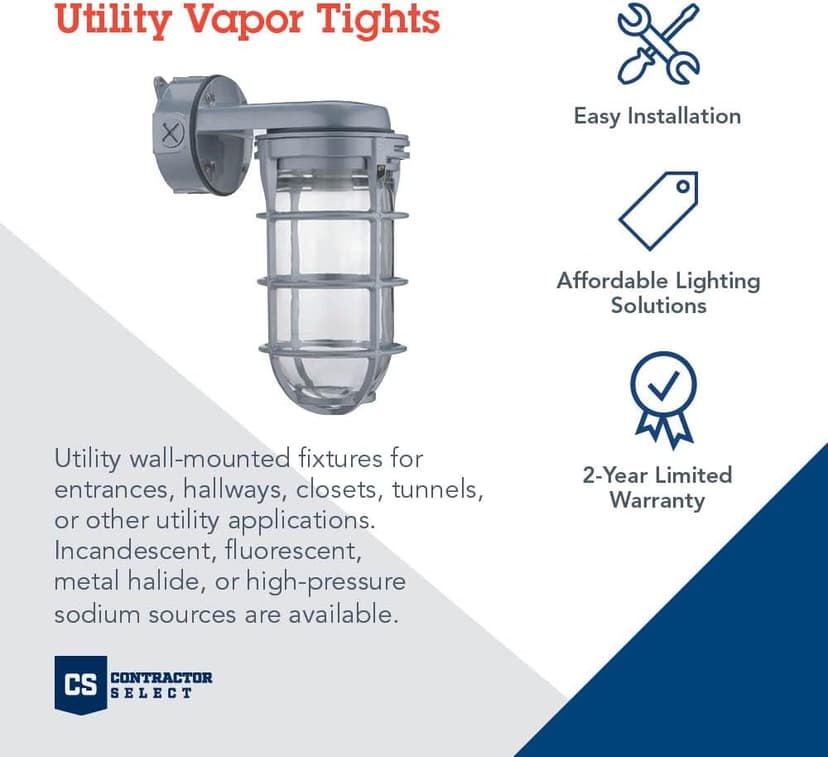 Lithonia Lighting Jelly Jar Light Fixture, Incandescent Utility Vapor Tight Wall Lamp, Industrial Style Wall Light for Indoor and Outdoor Use, 150W, 120V, Includes Junction Box, Grey (VW150I M12)