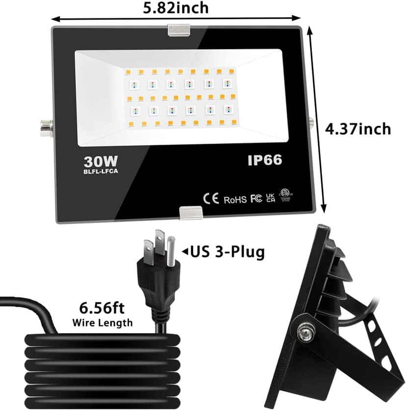 Led Flood Light 30W, 300W Equivalent 3000 LM Outdoor Color Changing Led Stage Landscape Lights, Bluetooth RGBW Smart Floodlights 2700K & 16 Million Colors&Timing& Music Sync, IP66，US 3-Plug (2 Pack)