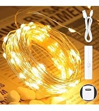 Lipstick Rechargeable Fairy Lights, 1 Pack Twinkle Lights Battery Operated, Mini Indoor LED String Lights with Timer for Vine, Bedroom, Christmas, Parties, Wedding, Decoration (10M/33FT Warm White)