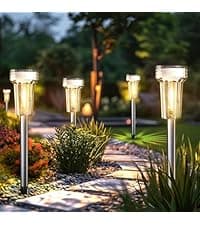 8 Pack Solar Pathway Lights Outdoor, LED Solar Garden Lights Glass Stainless Steel Solar Landscape Lights Up to 12 Hrs Outdoor Solar Lights for Lawn Yard Walkway Driveway