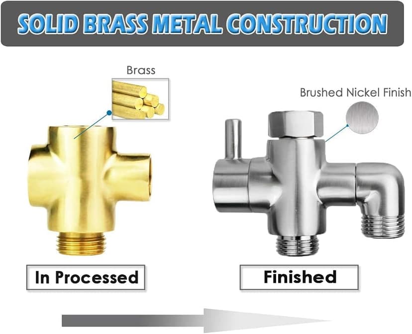 Shower Arm Diverter Valve Brass G1/2 3 Way Universal Bathroom Shower System Component Replacement for Handheld Shower Head and Fixed Spray Head, Brushed Nickel