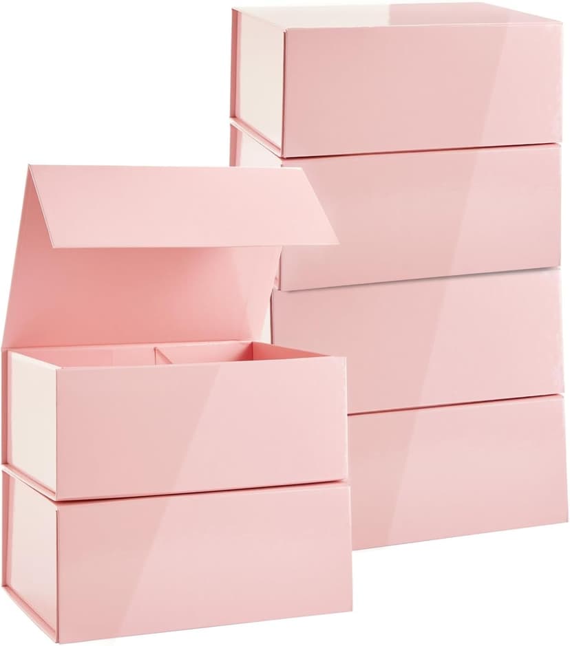 Stockroom Plus 6 Pack Magnetic Gift Boxes with Lids, 9.5 x 7 x 4 Inches for Birthday, Wedding, Groomsman and Bridesmaid Proposal Box (Pink)