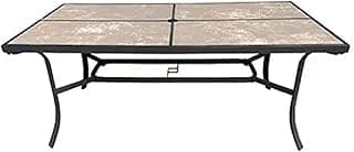 Campton Hills 70" Rectangular Steel Frame Dining Table Outdoor Backyard Garden or Patio Furniture with Glass Tabletop, Gray