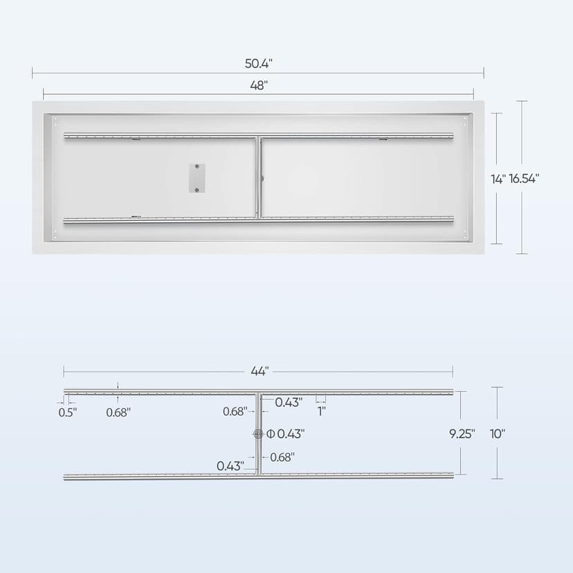 FAHKNS 48" x 14" Rectangular Fire Pit Pan Kit, for Indoor or Outdoor Large Built-in Fire Table. Stainless Steel Drop-in Fire Pit Pan with H-Shaped Burner, Spark Ignition Kit
