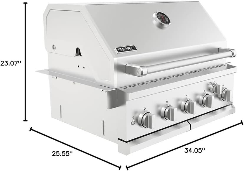 Spire Premium 5 Burner Built In Gas Grill Island Head, Stainless Steel 30 Inch Propane Grill with Rear Burner, 63,000 BTUs, 750 SQ In Racks, Dual Fuel Compatibility - 740-0788P
