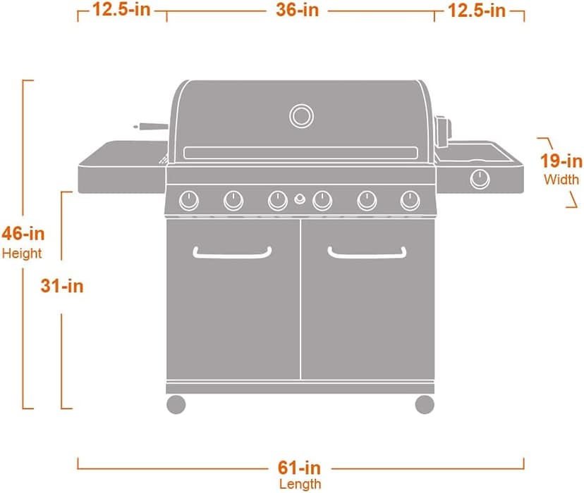 Monument Grills 77352 6-Burner Stainless Steel Cabinet Style Propane Gas Grill with Knob Controls, Side Burner, Built-In Thermometer, and Rotisserie Kit