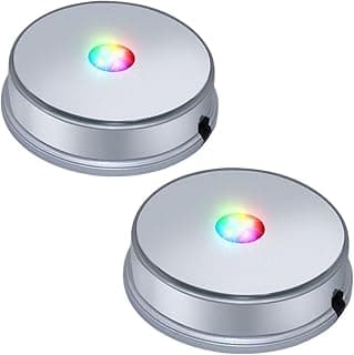 LED Silver Display Base- Crystal Glass Art Statue Merchandise Display Stand- Multicolor Changing Light Display Stand Powered by 3 AAA Batteries （Pack of 2）