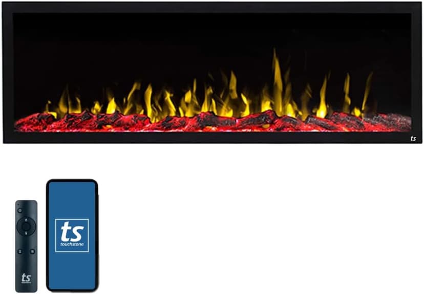 Touchstone 80049 - Indoor/Outdoor Sideline Elite Smart WiFi-Enabled Electric Fireplace - 60" Wide - in-Wall Recessed or Wall Mount - Realistic 6 Color Flame - No Heat - Log & Crystal