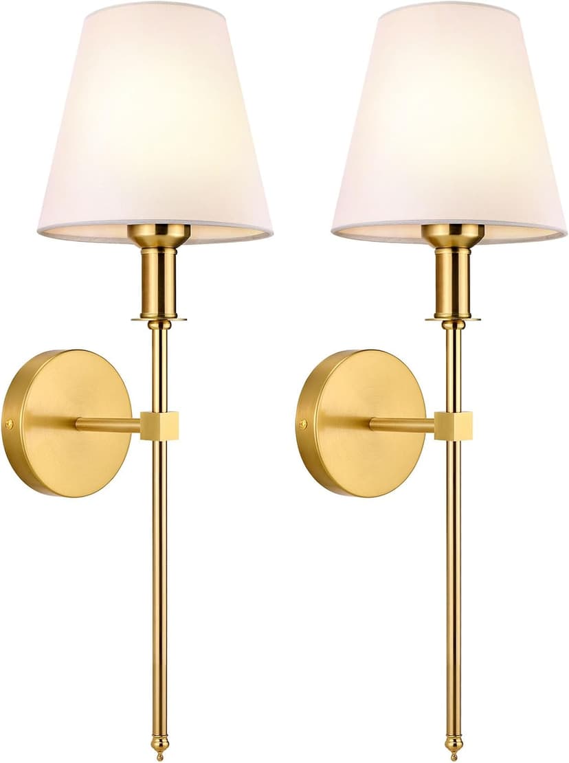 Wall Sconces Sets of 2, Bathroom Vanity Sconces Wall Lighting with White Fabric Shades, Retro Industrial Wall Lamps, Wall Lights Suitable for Bedroom Living Room Kitchen