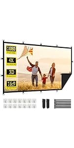 60 Inch Projector Screen, OKEDUO 4K 16:9 HD Portable Projection Movie Screen, Anti-Crease Indoor Outdoor, Simple Install, Easy Carrying Projection Screen for Home Theater Backyard