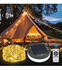 GHORA Camping String Light,32.8FT Rechargeable LED Lights with 8 Modes, Waterproof Portable Outdoor Tent Lights for Patio Garden Party Decor, Hanging Lanterns for Canopy Backyard Campground