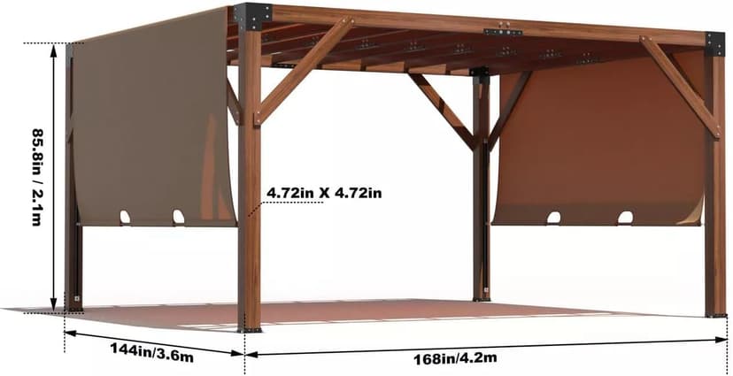 12'X 14' Cedar Wood Pergola,Wood Patio Pergola with Retractable Shade Canopy,All-Season Durability, High-Wind Rating,Shade for Outdoor Patio, Deck, Garden, and Entertaining