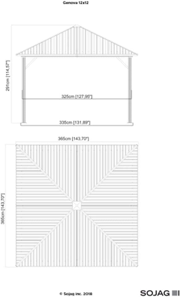 Sojag 12' x 12' Genova II Hardtop Gazebo Outdoor Weather-Resistant Aluminum Frame Shelter with Mosquito Net Black,Brown