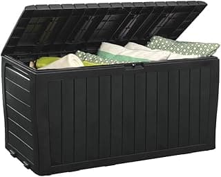 Keter Marvel Plus 71 Gallon Resin Deck Box Organization and Storage for Patio Storage Box Outdoor Cushions, Throw Pillows, Garden Tools and Pool Accessories, Dark Grey