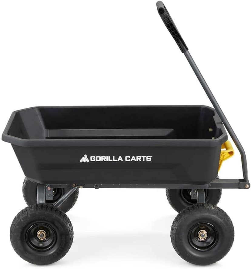 Gorilla Carts Heavy-Duty Dump Cart, Patented Quick-Release Dumping, Steel Frame, 600 lb Capacity, No-Flat 10-Inch Tires, Utility Wagon for Garden, Yard, Beach