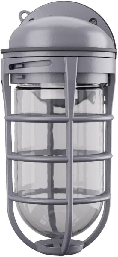 Lithonia Lighting Jelly Jar Light Fixture, Incandescent Utility Vapor Tight Wall Lamp, Industrial Style Wall Light for Indoor and Outdoor Use, 150W, 120V, Includes Junction Box, Grey (VW150I M12)