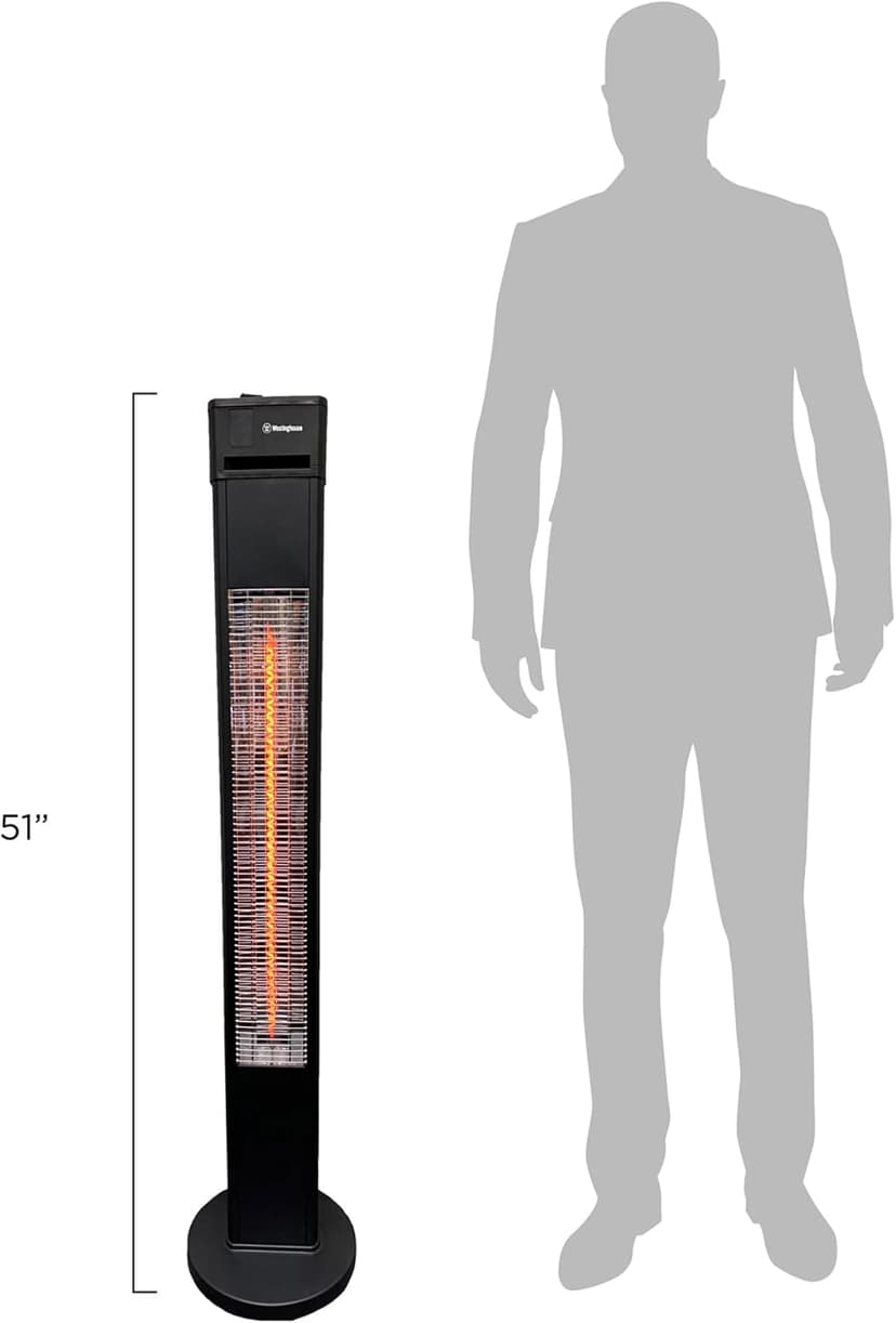 Westinghouse WES31-15110BLK Outdoor Electric Patio, Water Resistant Auto Shut Off Tip Over Switch & Overheat Protection, Freestanding Infrared Tower Heater, 47.2" x 11" x 11", Black