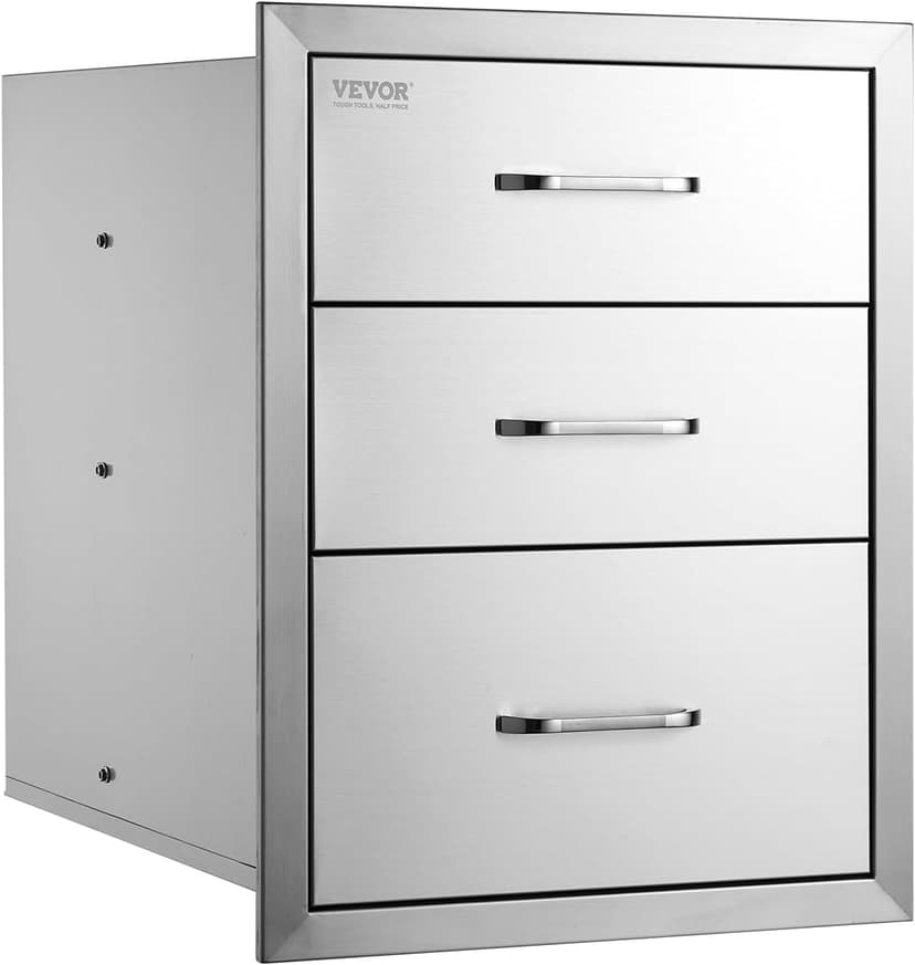 VEVOR 18x23 Inch Outdoor Kitchen Stainless Steel Triple Access BBQ Drawers with Chrome Handle, 18 x 23 x 23 Inch