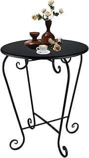 Small Patio Side Table,Round Metal Side Table,Weather Resistant Anti-Rust Outdoor Side Tables,Outdoor End Table for Garden,Porch,Balcony,Yard,Black